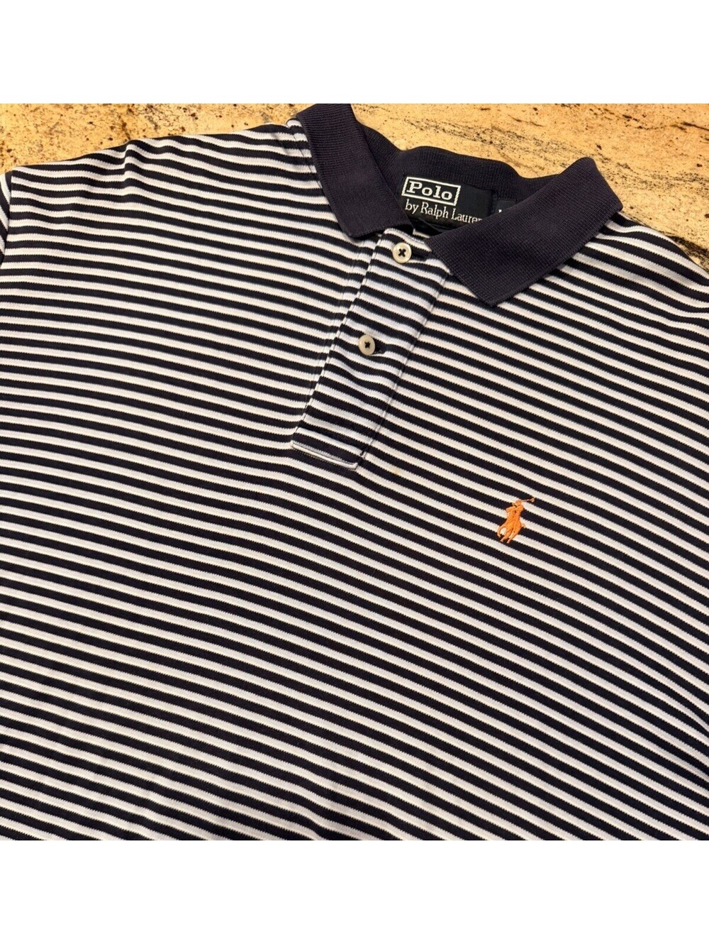 Vintage Polo Ralph Lauren Preppy Striped Men's Med Short Sleeve Polo Shirt Surf